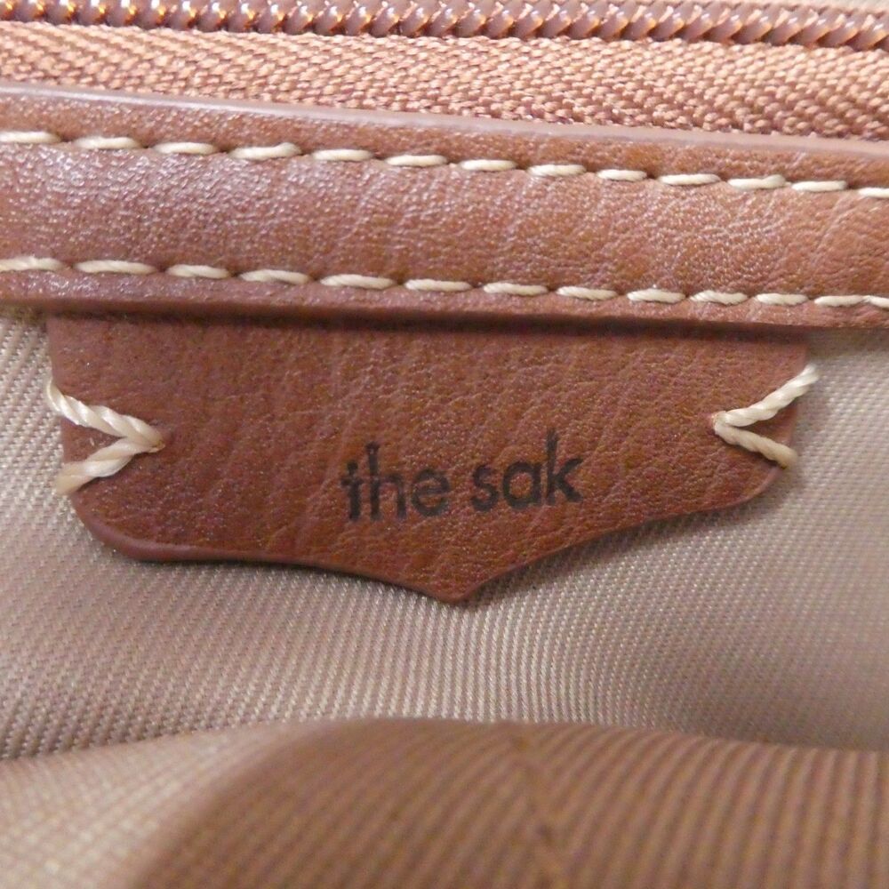 The Sak Bolinas Caramel Brown Floral Embossed Leather Satchel Bucket Bag Purse - Picture 12 of 13